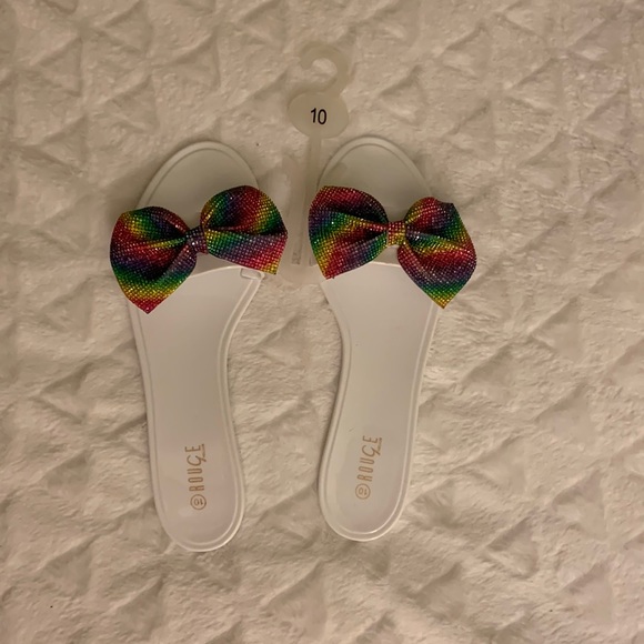 💜NWT Cute White Jelly Slides with Multi-Colored Rhinestone Bow💜Size 10💜 - Picture 3 of 6